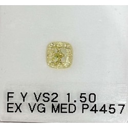 Diament o barwie fantazyjnej szlif poduszkowy brylantowy, 1.5ct, VS2, Fancy  Yellow, GIA 6227416695