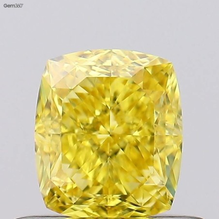Diament o barwie fantazyjnej szlif poduszkowy brylantowy, 0.51ct, VVS2, Fancy Vivid Yellow, GIA 7536311879