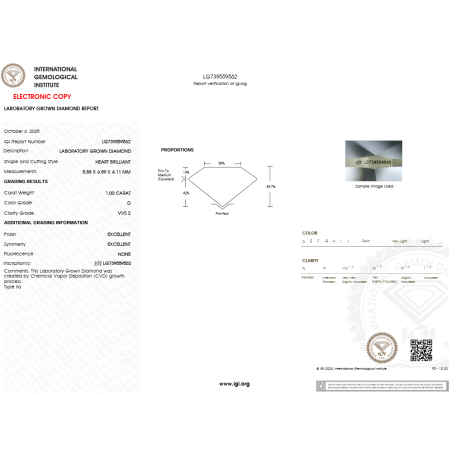 Diament laboratoryjny serce, 1.0ct, VVS2, D, IGI LG739559562