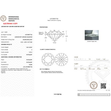Diament laboratoryjny szlif okrągły, 1.0ct, VVS2, E, IGI LG720537726