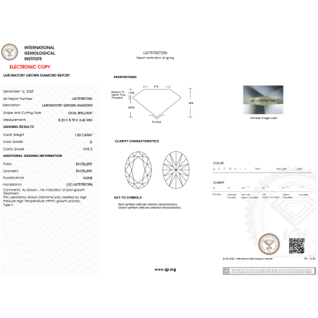 Diament laboratoryjny szlif owalny, 1.0ct, VVS2, D, IGI LG757507296