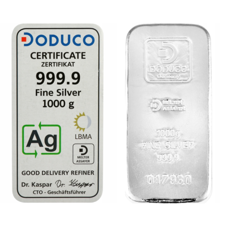Sztabka srebra 1 kilogram DODUCO LBMA