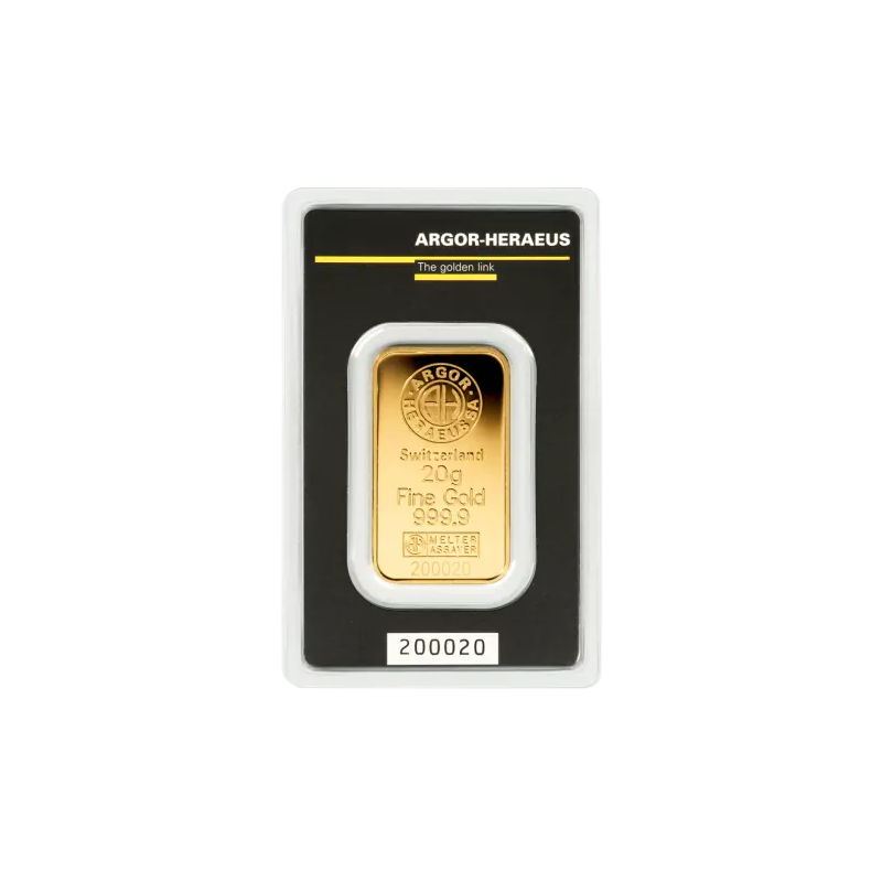Sztabka Złota 20 gramów  ARGOR - HERAEUS LBMA
