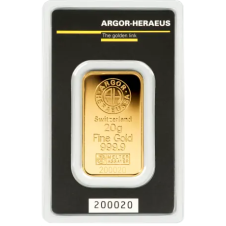 Sztabka Złota 20 gramów  ARGOR - HERAEUS LBMA
