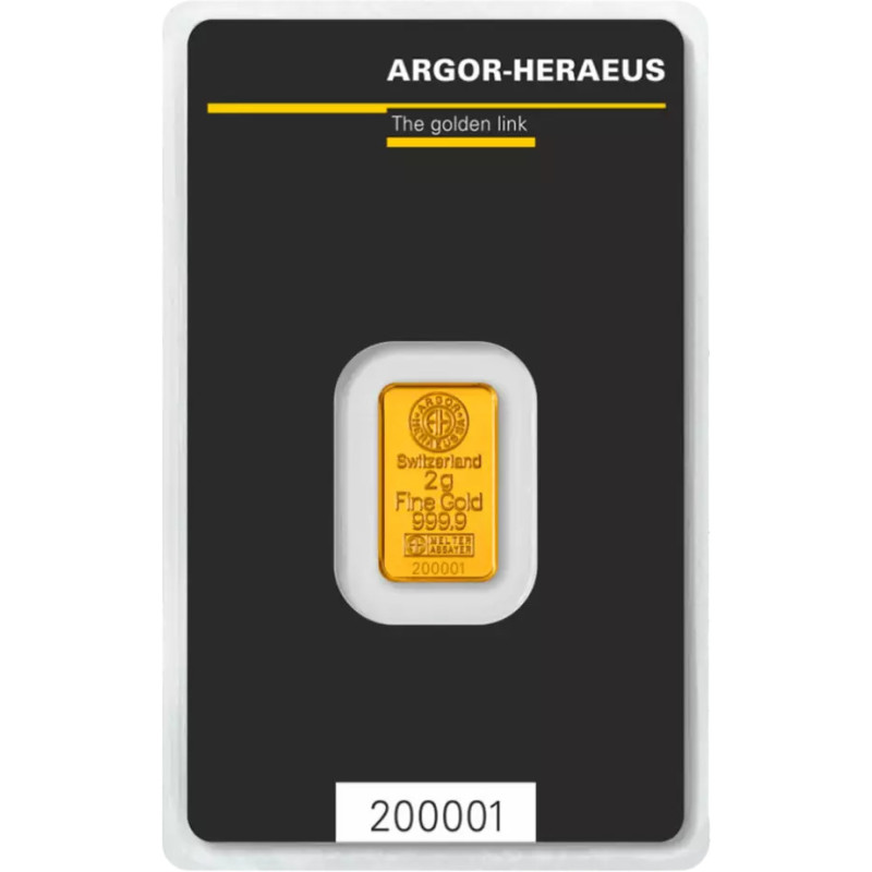 Sztabka Złota 2 gramy ARGOR - HERAEUS LBMA Sztabka Złota 2 gramy ARGOR - HERAEUS LBMA