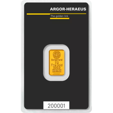 Sztabka Złota 2 gramy ARGOR - HERAEUS LBMA Sztabka Złota 2 gramy ARGOR - HERAEUS LBMA