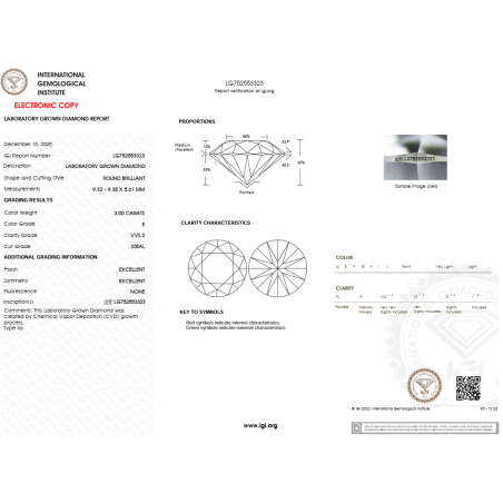 Diament laboratoryjny szlif okrągły, 3.0ct, VVS2, E, IGI LG752553323