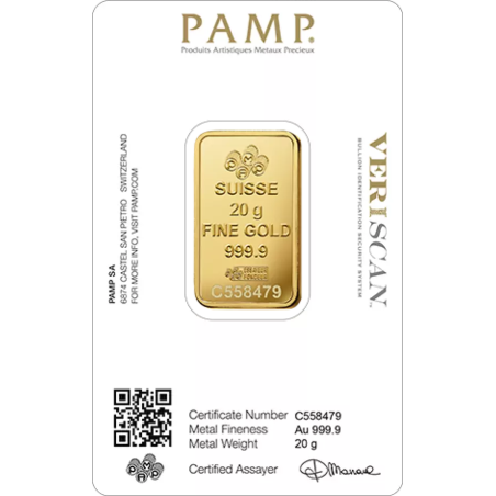 Sztabka Złota 20 gramów  PAMP LBMA