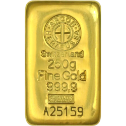 Sztabka Złota 250 gramów ARGOR - HERAEUS LBMA - odlewana