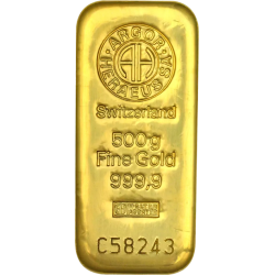 Sztabka Złota 500 gramów ARGOR - HERAEUS LBMA - odlewana