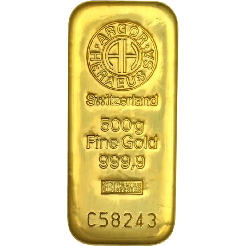 Sztabka Złota 500 gramów ARGOR - HERAEUS LBMA - odlewana