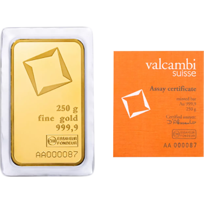 Sztabka Złota 250 gramów VALCAMBI LBMA - bita Sztabka Złota 250 gramów VALCAMBI LBMA - bita