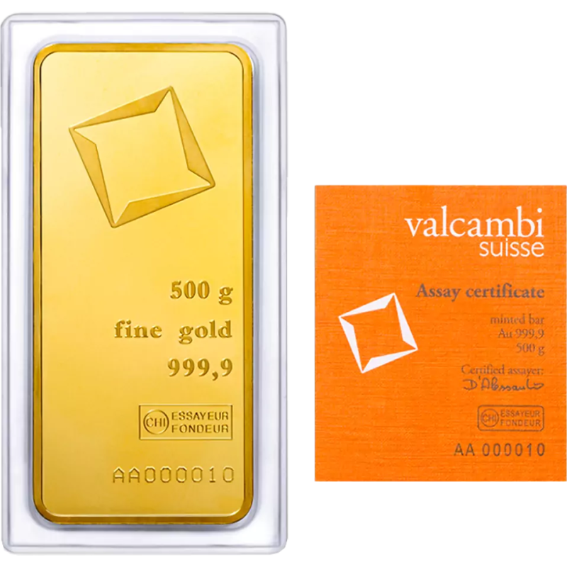 Sztabka Złota 500 gramów VALCAMBI LBMA - bita Sztabka Złota 500 gramów VALCAMBI LBMA - bita