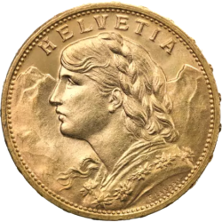 Złota moneta 20 Franków Szwajcaria Au. 900